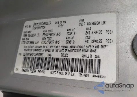 2004 Dodge Ram 1500 Slt/Laramie z USA, uszkodzony, nr VIN 1D7HA18N34J259383